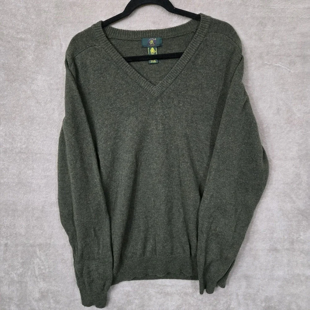 Club Room Mens Large Lambs‎ Wool Sweater Olive Gorp Old Money Heritage Corporate